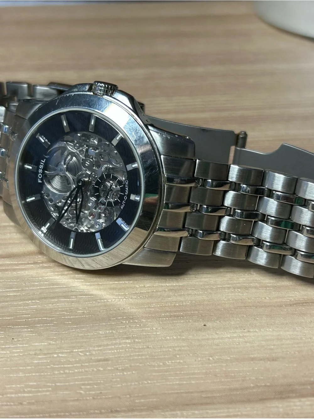 Fossil ME1027 Men’s Silver and Black Skeleton Automatic Watch